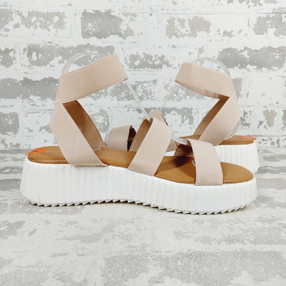NEW Madden Girl Beige Platform Strappy Elastic Sandals V250 - Picture 2 of 10
